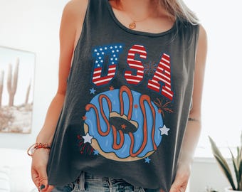 4th of July Tank, Donut Tank Top, Fourth of July Tank, USA Shirt, Comfort Colors Tank, Summer Shirt, Patriotic Tshirt, Fireworks Tank Top