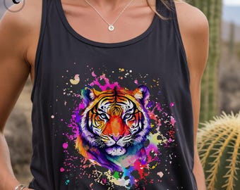 90's Inspired Tiger Tank Top, Retro Colorful Rainbow Y2K Shirt