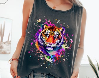 90s Tiger Tank, Workout Tank, Exercise Shirt, Gym Tank Top, 90s Nostalgia Tee, Comfort Colors Tank, Bright Rainbow Tiger, Throwback Gift