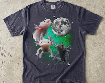 Axolotl Comfort Colors® Shirt Funny Moon Howling Axolotl TShirt 90s Bootleg Funny Aquatic Salamander Lightning Tee Cute Amphibian Lover