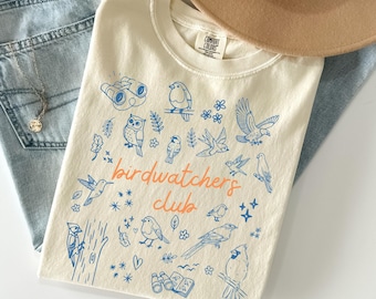 Birdwatchers Comfort Colors® Shirt Birding Lover Tee Vintage Nature Wildlife TShirt Cute Adventure Retro Bird Doodle Birdwatching T-Shirt