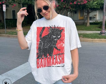Black Cat Shirt, Badmaash Tshirt, Dark Academia Shirt, Rebel T-shirt, Vintage Graphic Tee, Comfort Colors, Black Kitty Tshirt, Cat Lover Tee