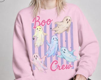 Boo Crew Sweatshirt, Cute Ghost Sweatshirt, Pastel Halloween Sweater, Spooky Season Crewneck