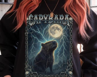 Capybara Sweatshirt, Fantasy Heavy Metal Graphic Crewneck
