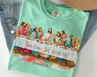 Christian Comfort Colors T-Shirt Last Supper Shirt Cross Bible Study Faith Catholic Tshirt Trendy Jesus Faith Believer Gift For Christian