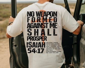Christian Mens Shirt Comfort Colors No Weapon Formed Against Me Shall Prosper TShirt Faith Over Fear Tee Religious T-Shirt For Dad Husband