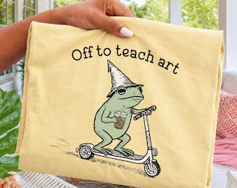 Comfort Colors® Art Teaher Shirt Funny Art Teacher Back to School T-shirt Silly Off To Teach Frog Iced Coffee Tee Cute Elementary Teacher
