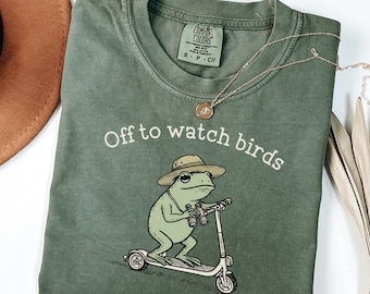 Comfort Colors® Birdwatching Shirt Funny Frog Off to Watch Birds T-Shirt Nature Bird Enthusiast Tee Nature Lover Birding Bird Watcher Gift