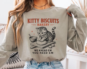 Comfort Colors® Cat Shirt Long Sleeve Funny Cat TShirt Kitty Biscuits Meme T Shirt Bakery Sourdough Lover Tee Silly Gift for Kitty Lover Tee