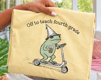 Comfort Colors® Fourth Grade Shirt 4th Grade Teacher Back to School T-shirt Silly Off To Teach Frog Iced Coffee Tee Cute Elementary Teacher