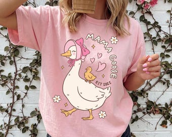 Comfort Colors® New Mom Shirt Mama Goose TShirt Mothers Day Tee Silly Goose Vintage Mama Tee Motherhood T-shirt Gift For Mom Pregnancy Tee