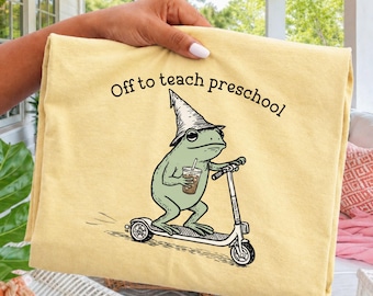 Comfort Colors® Pre K Shirt Preschool Teacher Back to School T-shirt Silly Off To Teach Frog Iced Coffee Tee Cute Elementary Teacher Gift