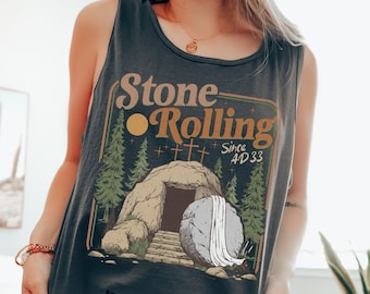 Comfort Colors® Rolling Christian Tank Top Trendy Stones Easter Clothing Jesus Christ Shirt Gift For Christian Faith-Based Graphic Tee Tank
