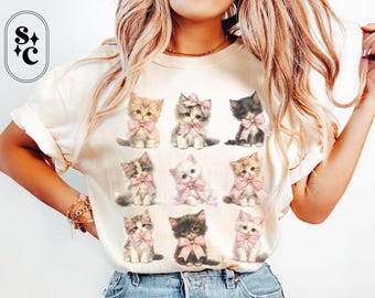 Coquette Kitten Shirt, Comfort Colors, Dollette, Soft Girl Aesthetic, Pastel Goth Shirt, Vintage Vibe Cat Tshirt, Cute Retro Kitten T-shirt