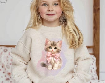 Coquette Kitten Toddler Sweatshirt, Pink Bow Cat Sweater for Girls, Sizes 1T to 7T