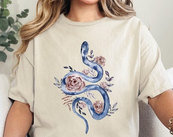 Cottagecore Snake T-Shirt: Floral Watercolor Serpent, Witchy Tee
