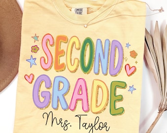 Custom Comfort Colors® Second Grade Teacher Shirt First Day 2nd Grade Matching Group T-Shirt Colorful Cute Educator Back to School Outfit