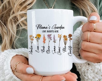 Custom Mama Mug Mothers Day Gift Mom Coffee Cup Personalized Gift for Mother Flower Garden Personalized Kid Childrens Name Mommy Nana Gift