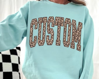 Custom Text Comfort Colors Leopard Sweatshirt Personalized Mom Sweater Retro Teacher Gift Crewneck Nurse Cheetah Print Animal Pullover