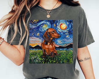 Dachshund Comfort Colors® Shirt Funny Dog TShirt Van Gogh Art History Tee Funny Dog Lover TShirt Dachshund Starry Night Puppy Painting