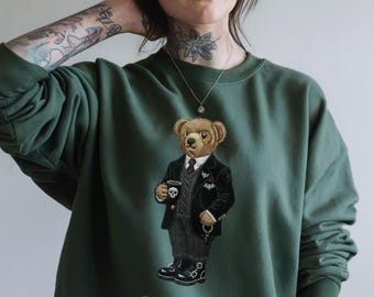 Dark Academia Sweatshirt, Gothic Coffee Lover Gift, Existential Humor Crewneck, Preppy Goth Sweater for Students, Goth Bear Sweatshirt