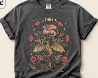 Fantasy Reader Dragon Shirt, Celestial Garden Dragons Tee