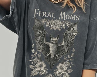 Feral Mom Bat Shirt, Goth Mama Comfort Colors, Dark Cottagecore