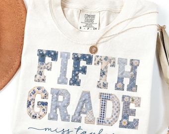 Fifth Grade Comfort Colors® Shirt 5th Grade Dream Team Teacher Tee Custom School Name Matching Group T-Shirt Faux Patchwork Back to School