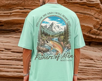 Fishers of Men Comfort Colors Shirt Matthew 4:19 Bible Verse Tee Religious Christian Fishing TShirt Vintage Faith Based Outdoor T-Shirt
