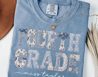 Fourth Grade Comfort Colors® Shirt 4th Grade Dream Team Teacher Tee Custom School Name Matching Group T-Shirt Faux Patchwork Back to School