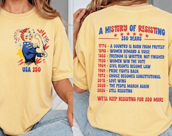 Freedom Democracy T-Shirt , Front Back Design, Rosie the Riveter Tee, FDT Justice for All, Fourth of July Americana Political USA 250 Shirt