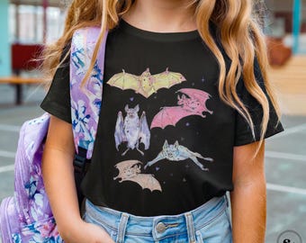 Girls Bat Shirt, Halloween Kids Tshirt, Spooky Cute Bat T-shirt, Youth Halloween Party Tee, Pink Halloween Shirt, Girl Who Loves Bat Gift