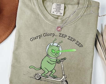 Glerp Glorp Funny Alien Cat Comfort Colors® Shirt Space Kitty Zep Zap Farmer Tee Gag Gift Silly Oversized Scooter Tshirt Brainrot Cat Lover