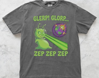 Glerp Glorp Funny Alien Cat Comfort Colors® Shirt Space Kitty Zep Zap Farmer Tee Gag Gift Silly Oversized Weird Tshirt Brainrot Cat Lover