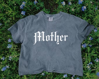 Gothic Mother Crop Top, Old English Font Cropped Tee, Edgy Minimal Mom Shirt