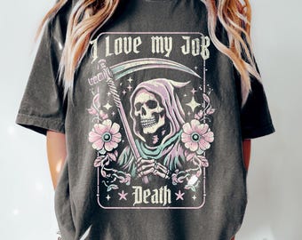 Grim Reaper Death Shirt, Pastel Goth Tshirt, Dark Humor Skeleton Tee, Funny Halloween Shirt, Tarot T-shirt, Angel of Death, Creepy Cute Tee