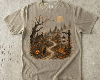 Halloween Comfort Colors® Shirt Spooky Season Vintage Pumpkin Tee Haunted Village Night Fall Aesthetic TShirt Autumn Lover T-Shirt