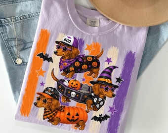 Halloween Dachshund Comfort Colors® Shirt Doxie Pumpkin Costume Tee Spooky Season Cute Wiener Dog TShirt Trick or Treat Fall Animal T-Shirt