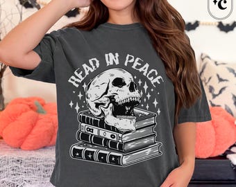 Halloween Reading Shirt, Teacher Halloween Tshirt, Skeleton Book Read, Funny Reading Tee, Spooky Bookish Gift, Classroom Halloween Shirt