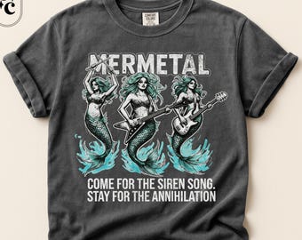 Heavy Metal Mermaid Shirt, Siren Graphic Tee, Beach Goth Ocean Shirt