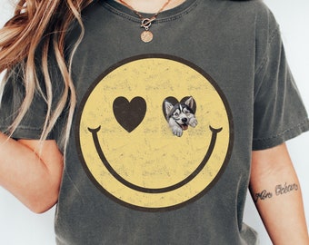 Husky Shirt, Husky Mom Gift, Gift for Dog Owner, Husky Dad T-shirt, Cute Retro Smile Tee, New Puppy Gift, Siberian Husky Tshirt, Husky Mama