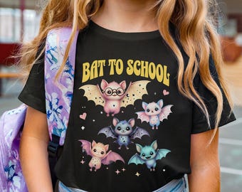 Kids Halloween Shirt, Back to School Tshirt, Girls Bat Shirt, Spooky Cute Tee, Bat Lover Gift, Child Autumn Fall T-shirt, Youth Bat Shirt