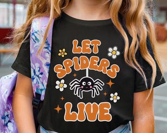 Kids Spider T-Shirt, Retro Let Spiders Live Halloween Bug Shirt