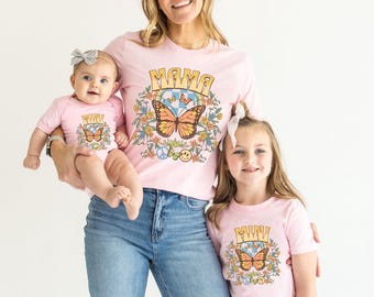 Mama and Mini Shirt, Mommy and Me, Mother Daughter Tshirt, Matching Mama Mini, Mothers Day Shirt, Groovy Retro Butterfly Mom Shirt, Mom Gift