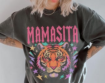 Mamasita Trendy Mama Shirt, Retro Comfort Colors Tiger Graphic Tee for Cool Mom