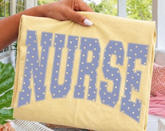 Nurse Comfort Colors® Shirt Blue Polka Dots Nurse Tee Cottagecore Aesthetic Nurse TShirt PICU Healthcare Worker Gift RN Nurse T-Shirt