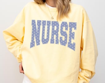 Nurse Comfort Colors® Sweatshirt Blue Polka Dots Nurse Sweater Cottagecore Aesthetic Nurse PICU Healthcare Worker Gift RN Nurse Crewneck