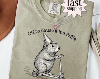 Off To Cause A Kerfuffle Comfort Colors Shirt Funny Groundhog Scooter Tshirt Silly Animal Mental Health Tee Adult Humor Sarcastic T-Shirt