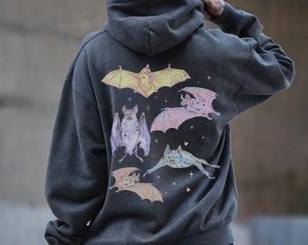 Pastel Goth Bat Hoodie, Creepy Cute Hooded Sweatshirt, Whimsigoth Sweater, Spooky Gift, Cute Bats Hoodie, Goblincore, Pink Halloween Shirt