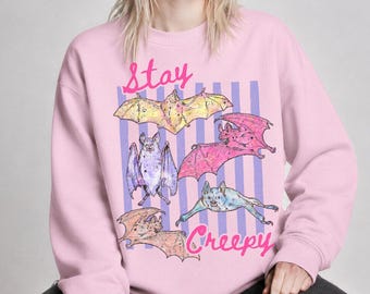 Pastel Goth Bat Sweatshirt, Creepy Cute Halloween Sweater, Spooky Season Crewneck